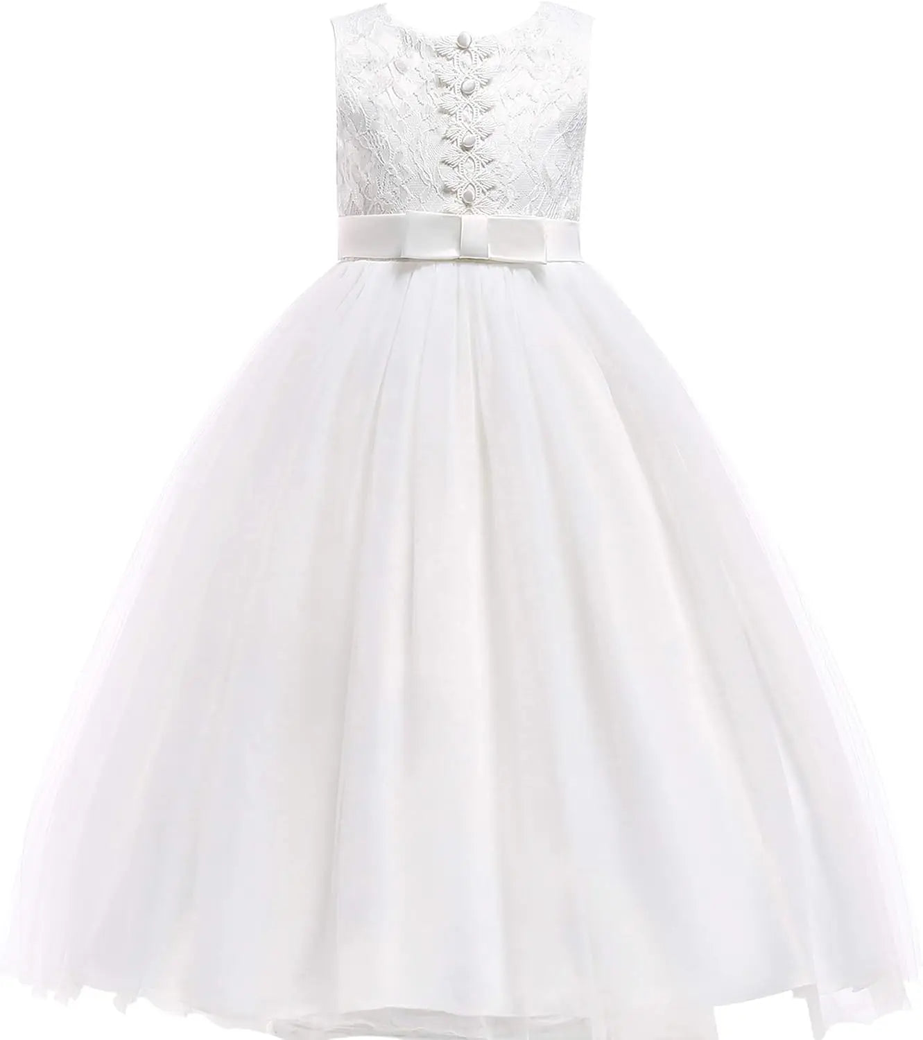 Vestido de dama de honor de encaje para niñas de flores, elegante vestido de princesa de tul largo de línea A, vestido de fiesta de boda para desfile 