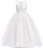 Vestido de dama de honor de encaje para niñas de flores, elegante vestido de princesa de tul largo de línea A, vestido de fiesta de boda para desfile 