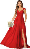 Women's Cap Sleeves Chiffon Bridesmaid Dresses Long with Pockets Ruffle Formal Evening Dresses with Slit Wedding Party Gowns