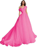 Custom made One Shoulder Tulle Prom Dresses Long Quinceanera Dress Ball Gown Organza Puffy Wedding Dress for Bride Bridal Gowns