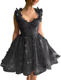 3D-Schmetterlings-Tüll-Heimkehrkleid für Teenager – A-Linie, kurz, Abschlussball, Cocktailkleid, Hochzeitsparty, Kleider mit Schnürung am Rücken 