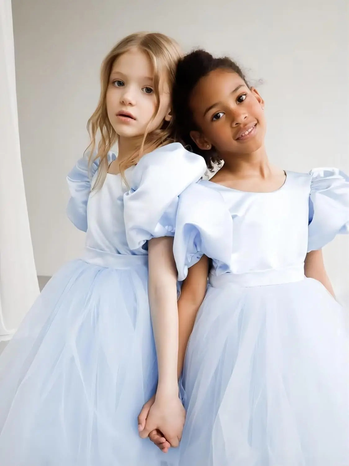 Vestidos de tul con mangas abullonadas para niña de las flores, para bodas, cumpleaños, fiestas, satén y tul con lazo. 