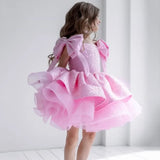 Pink Tulle Sequin With Bow Sleeveless For Wedding Prom Birthday Party Banquet Holy Communion Gown Customized Flower Girl Dress