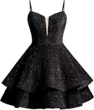 Vestidos de fiesta cortos con lentejuelas brillantes para adolescentes, de Pretty Girls Club, 2025, con tirantes finos, minivestido de cóctel formal con capas 