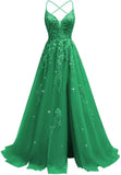 Tüll-Spitzen-Applikationen, Ballkleid, langes Ballkleid für Damen, Spaghettiträger, Korsett, rückenfreies Abendkleid 