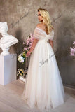 tulle floral lace fairy wedding dress. Modern bridal lace-up corset ball gown. Unique A line wedding dress with sexy deep V neck