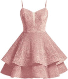 Vestidos de fiesta cortos con lentejuelas brillantes para adolescentes, de Pretty Girls Club, 2025, con tirantes finos, minivestido de cóctel formal con capas 
