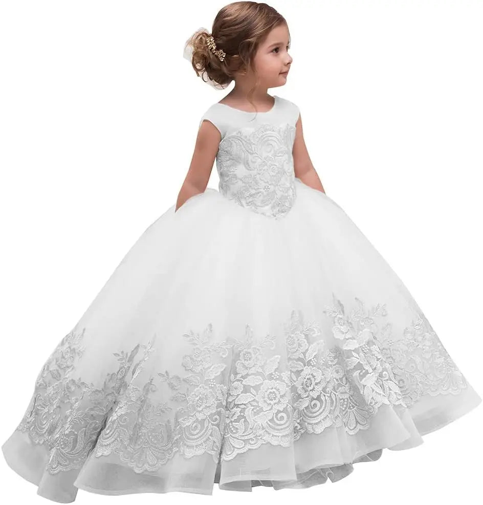 Elegant Flower Girl Dress for Wedding Kids Sleevelesss Lace Pageant Ball Gowns girls party dress  princess dress