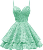 Tiered Sequin Homecoming Dresses Short for Teens 2025 Spaghetti Straps A-Line Prom Dress mini dress  party dresses