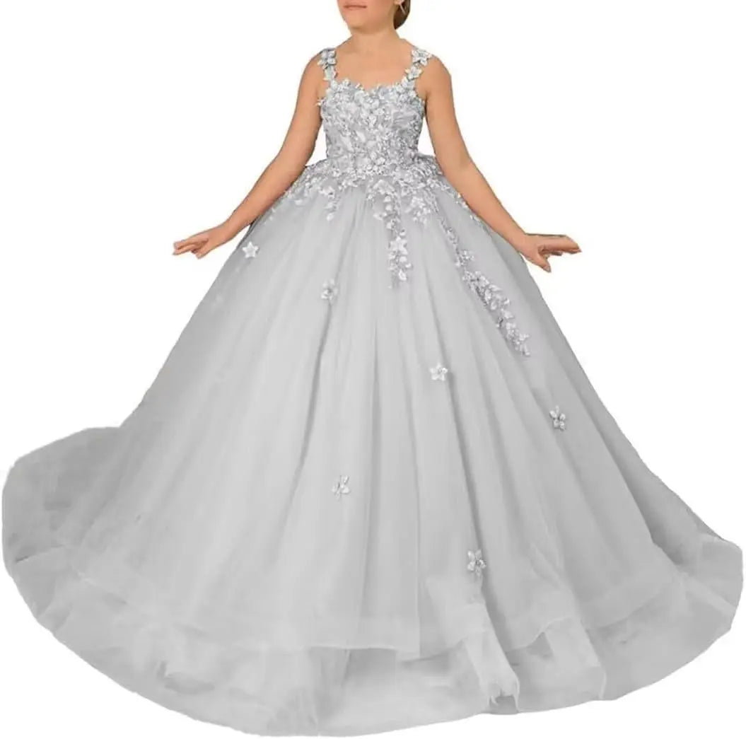 Blumenmädchenkleider für Hochzeit Spitze Prinzessin Erstkommunion Abendkleider Tüll Festzug Ballkleider Prinzessinnenkleid 