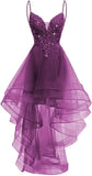 Lace Applique Homecoming Dresses 2025 High Low Spaghetti Straps Tulle Short Prom Dress for Teens Glitter Quinceanera Dress Gowns