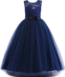 Vestido de dama de honor de encaje para niñas de flores, elegante vestido de princesa de tul largo de línea A, vestido de fiesta de boda para desfile 