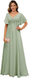 Plus Size Short Sleeves Mother of The Bride Dresses for Curvy Women V Neck Formal Dresses with Pockets Bridesmaid Dress Gowns