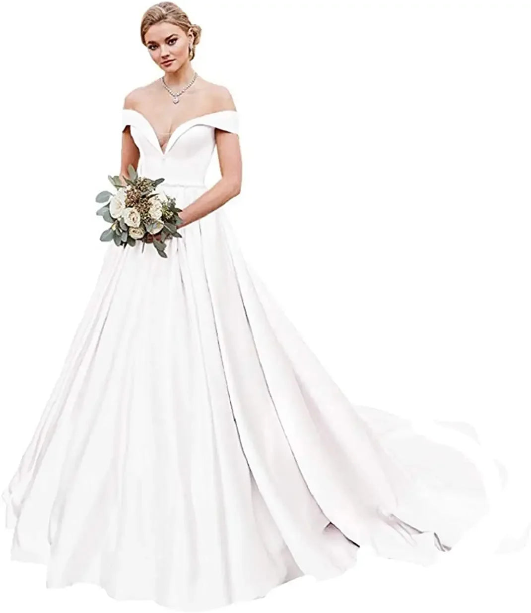 Damen Schulterfrei Satin Brautkleider Ballkleid Langes Ballkleid Abendkleid Ballkleid Brautkleider Sexy Brautkleid 