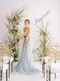 Vestidos de novia de tul con encaje, vestido de novia azul, vestido de novia sencillo, vestidos de noche de graduación, vestido formal, mujer elegante 