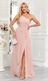 One Shoulder Bridesmaid Dresses for Women Long Ruched Chiffon A Line Formal Evening Dress with Slit prom dresses
