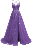 Tüll-Spitzen-Applikationen, Ballkleid, langes Ballkleid für Damen, Spaghettiträger, Korsett, rückenfreies Abendkleid 