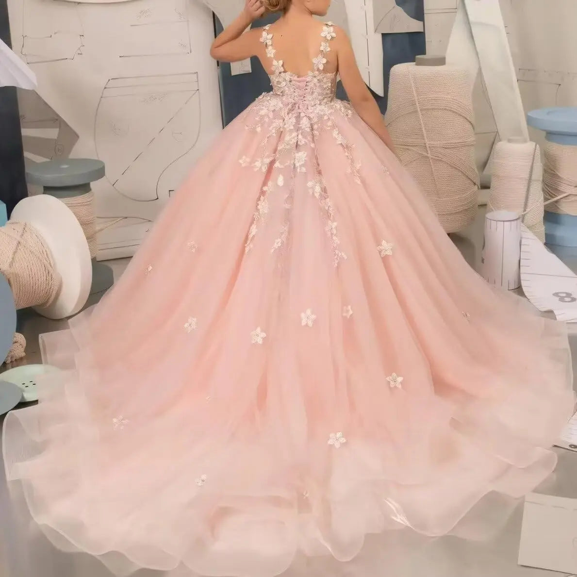 Blumenmädchenkleider für Hochzeit Spitze Prinzessin Erstkommunion Abendkleider Tüll Festzug Ballkleider Prinzessinnenkleid 