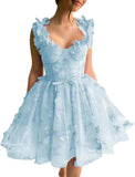 3D-Schmetterlings-Tüll-Heimkehrkleid für Teenager – A-Linie, kurz, Abschlussball, Cocktailkleid, Hochzeitsparty, Kleider mit Schnürung am Rücken 
