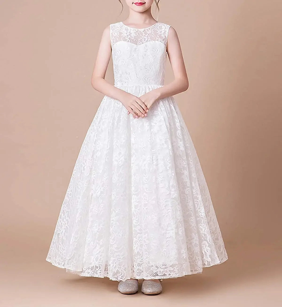 Blumenmädchenkleid Gürtel Ärmellos Mädchen Kommunion Elegantes Kleid Erstkommunion Mädchenkleider Festzugskleider für Mädchen 