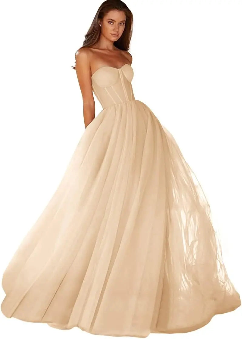 Vestido de fiesta con escote corazón, vestido de fiesta 2025 de tul largo para mujer, vestidos de noche formales con cordones en la espalda, vestidos de fiesta 