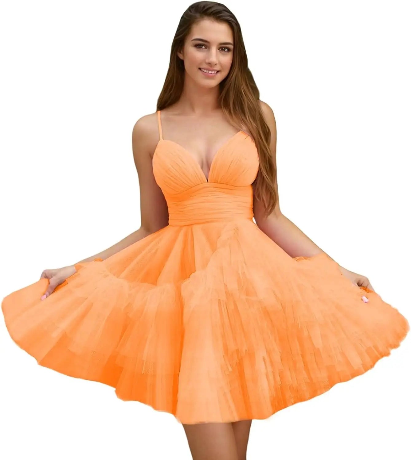 Fashion Tiered Homecoming Dresses Ruffle Tulle Mini Dresses Elegant V Neck Short Prom Dresses graduation dress