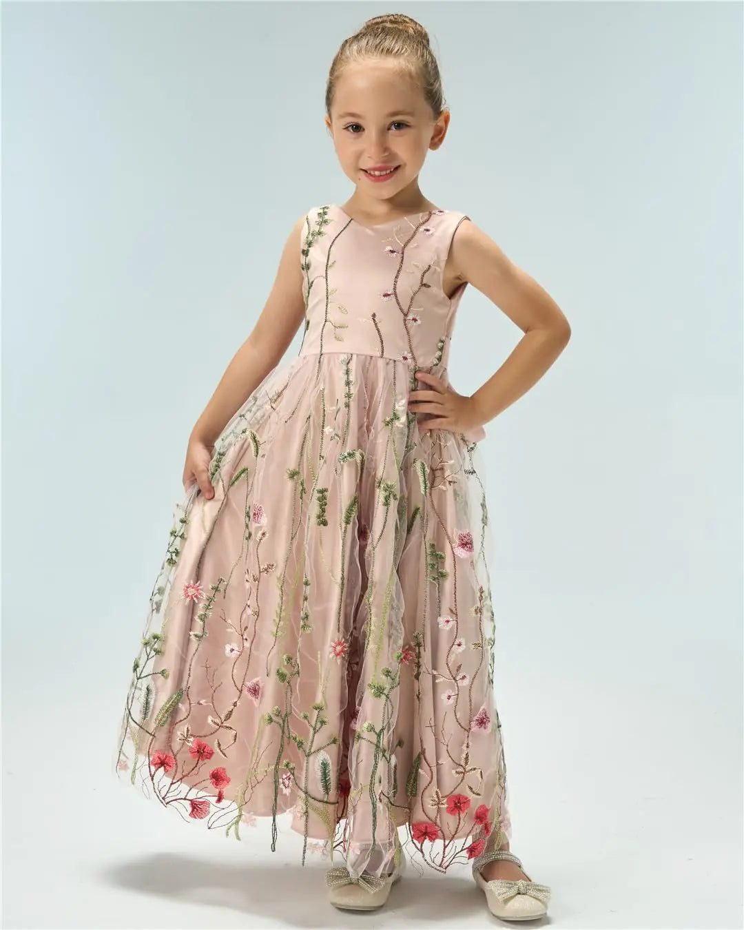 3D Flower Applique Floral Fairy Embroidered Overlay Strap Tie Tulle One Shoulder A-Line Flower Girl Dress princess dress