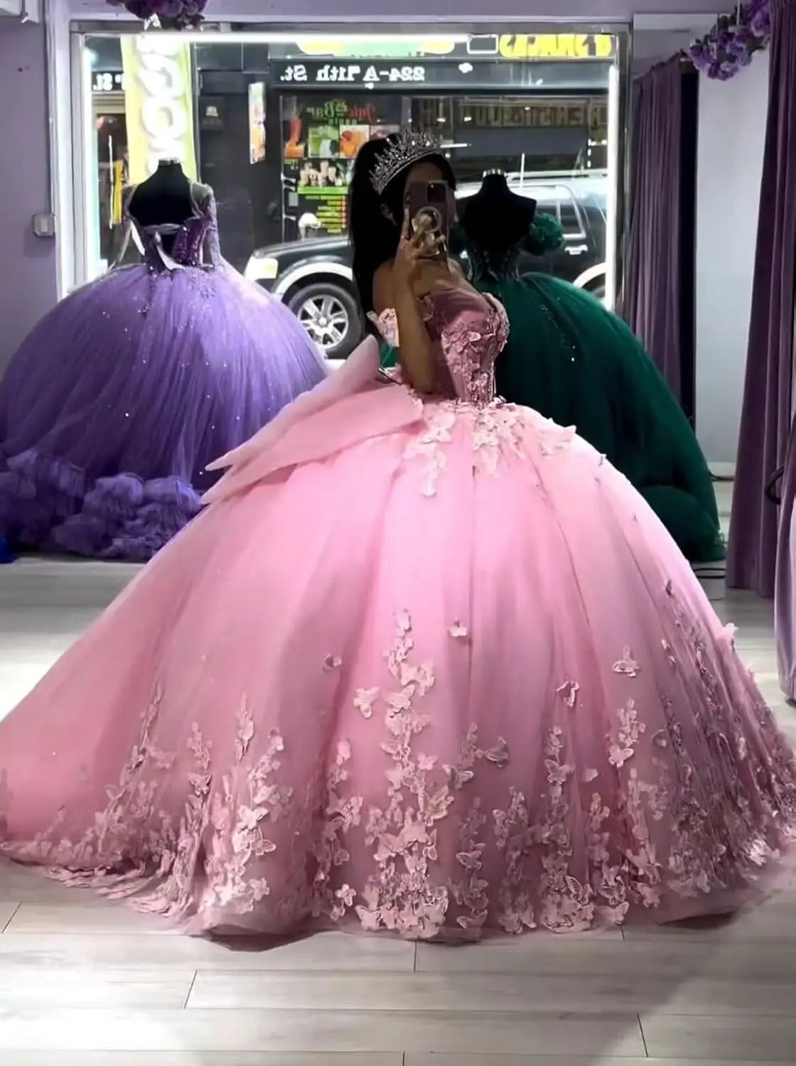 3D Butterfly Quinceanera Dresses Ball Gown Off Shoulder Sweet 15 16 Dresses Sparkly Tulle Beaded Party Gown party dress