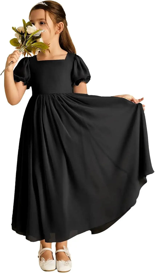 Long Chiffon Junior Bridesmaid Dresses for Wedding with Sleeve Formal Flower Girl Dress for Teens princess dress