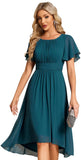 Vestido de gasa con cuello redondo y cintura plisada para mujer, manga corta, para invitada de boda, dama de honor, fiesta, graduación 