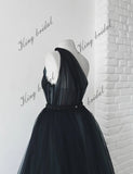 Black wedding dress Full black ash blue bridal gown Gothic wedding dress Tulle Beaded fantasy ball gown simple bridal gowns