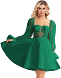 Langärmliges Tüll-Heimkehrkleid, kurzes Brautkleid, herzförmiger Ausschnitt, Spitzenapplikation, Ballkleider für Teenager, Cocktailkleid 