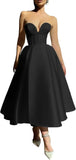 Strapless Prom Dresses 2025 Sweetheart Satin Tea Length Puffy Party Dresses for Women simple wedding dress short wedding dress