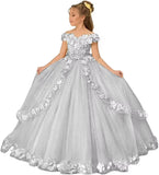 Vestido de tul para niña de las flores, para boda, con hombros descubiertos, para desfile, con flores 3D, estilo princesa, para fiesta 