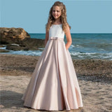Satin Blumenmädchenkleid Erstkommunionkleid Kinder Hochzeit Ballkleider Prinzessin Party Mädchen Festzugskleider für Mädchen 