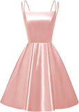 Satin Homecoming-Kleider für Teenager, kurze Ballkleider 2025, Spaghettiträger, Cocktailparty-Kleid, Abschlusskleid, Minikleid 