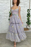 Custom Made Women's Flower Embroidery Tulle Prom Dresses Tea Length Corset A Line Fairy Formal Evening Party Gown Bridesmaid