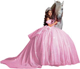 Off Shoulder Quinceanera Dresses Ball Gown Sparkly Beading Tulle Prom Dress Ruffle Layered Sweet 16 Dresses party dresses