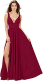 Elegant Women's Long Chiffon Bridesmaid Dresses Deep V-Neck Sleeveless Slit Formal Evening Party Gowns prom dresses