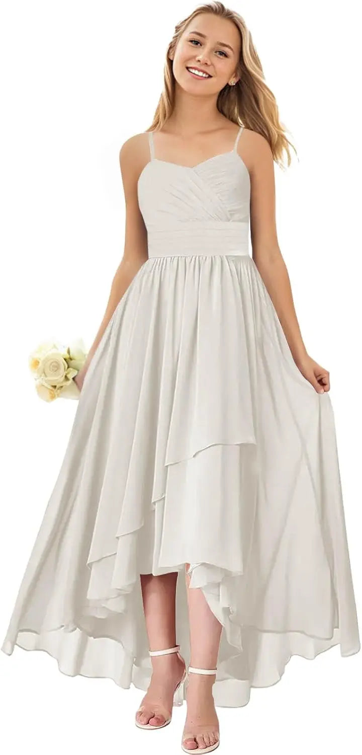 Vestidos de dama de honor para bodas, de gasa alta y baja, plisados, con tirantes finos, vestido de fiesta formal, vestidos de dama de honor para bodas 