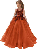 Festzugskleider für Mädchen, Spitzenapplikation, Blumenmädchenkleid, Tüll, Festzugskleid für Mädchen, lang, ärmellos, Prinzessinnen-Party-Ballkleid 