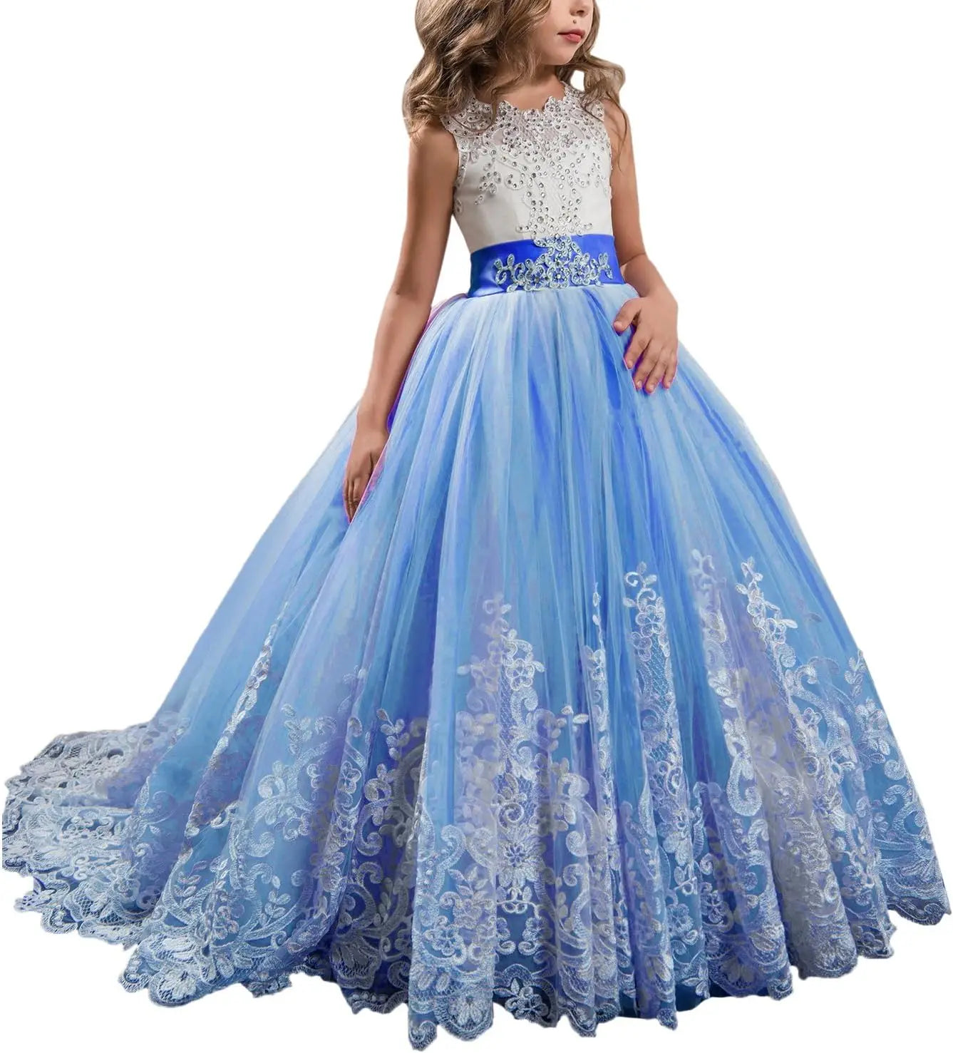Princess Lilac Long Girls Pageant Dresses Kids Prom Puffy Tulle Ball Gown flower girl dress girls dresses for party and wedding