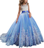 Princess Lilac Long Girls Pageant Dresses Kids Prom Puffy Tulle Ball Gown flower girl dress girls dresses for party and wedding