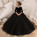 Formal Party Dream Kids Black Flower Girl Dress Floor Length Elegant Tulle Lace Floor Length Princess First Communion Dresses