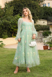 Hot Sale Fairy Green Floral Embroidery Prom Dress with Back Lacing-Elegant Sweetheart Evening Gown for Women Party & Weddings