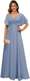 Plus Size Short Sleeves Mother of The Bride Dresses for Curvy Women V Neck Formal Dresses with Pockets Bridesmaid Dress Gowns