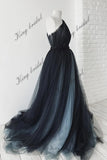 Black wedding dress Full black ash blue bridal gown Gothic wedding dress Tulle Beaded fantasy ball gown simple bridal gowns