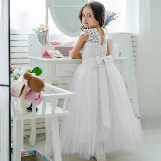 Apliques color marfil con vuelo y cinturón de lazo, sin mangas, para bodas, fiestas de cumpleaños, banquetes, vestidos de primera comunión y vestidos de niña de las flores. 