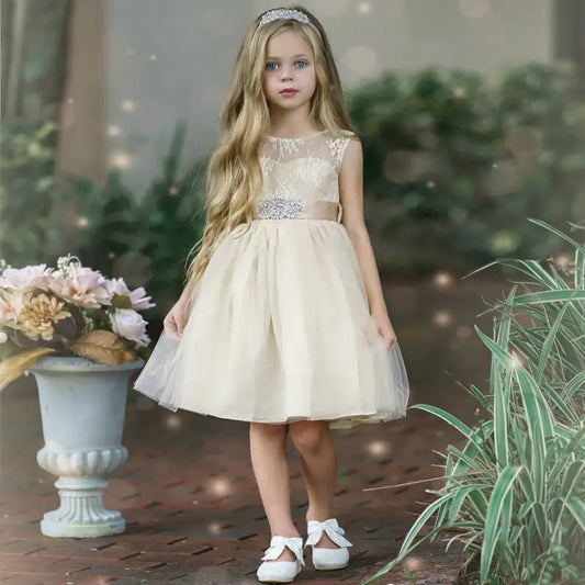 Kleinkinderkleider Spitze Blumenmädchenkleider Tüll rustikales Blumenmädchenkleid Besonderer Anlass Babykleid Champagner Blumenmädchenkleid 