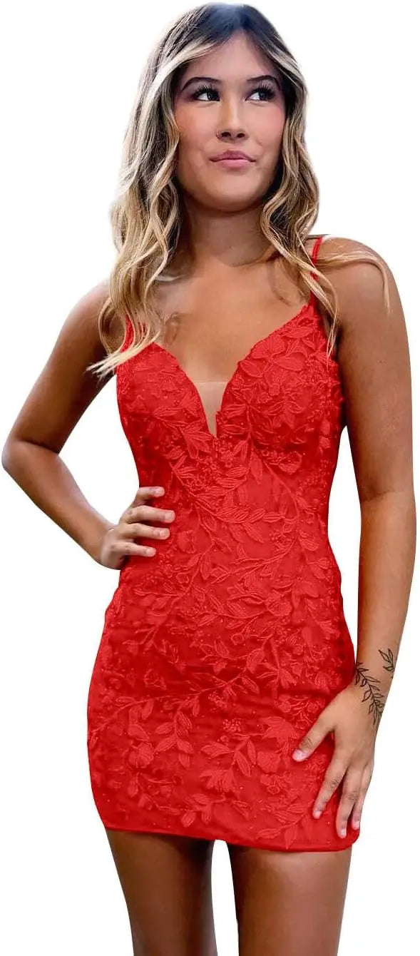 Etuikleid für Teenager mit Spitzenapplikationen, enges, offenes Rückenkleid, kurzes Ballkleid, formelle Abendkleider, Hochzeitsfeier, Cocktailkleid 